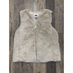 Old Navy Womens Faux Fur Full Zip Vest Beige Tan Soft Plush Layer Small S